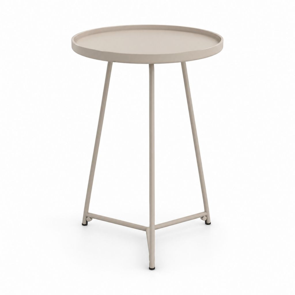 Table basse ronde en acier beige tourterelle Ø45 × H55 cm avec plateau
