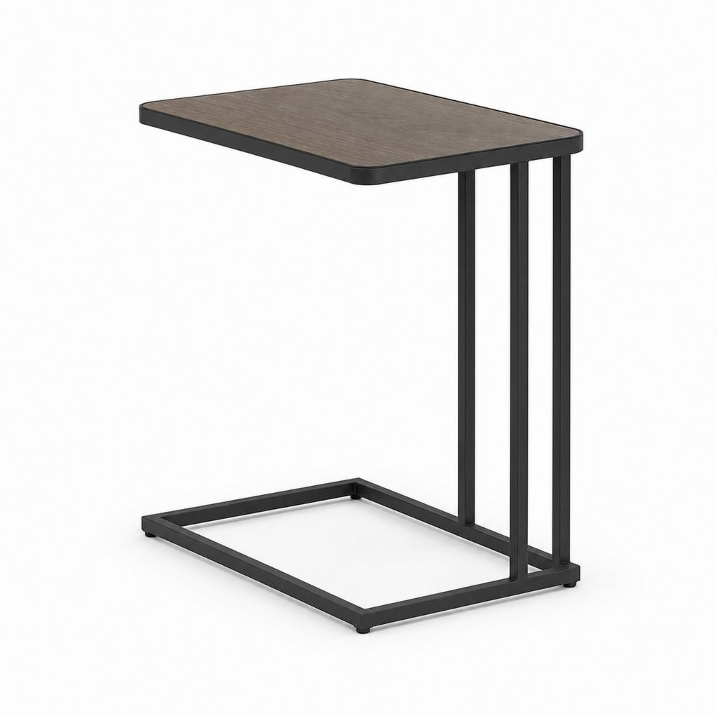 Table basse latérale canapé-canapé en MDF mélaminé et acier, brun et noir, 45 × 30 × 60 cm