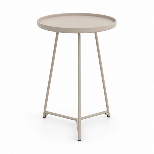 Table basse ronde en acier beige tourterelle Ø45 × H55 cm avec plateau
