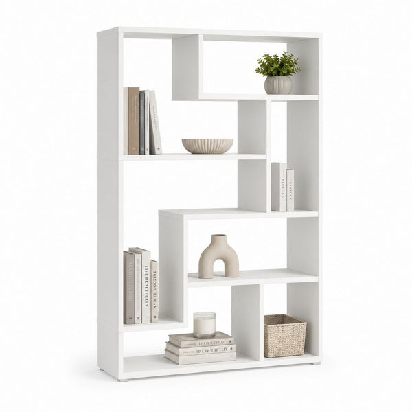 Bibliothèque à jour asymétrique en bois blanc, 100 × 24 × 160 cm