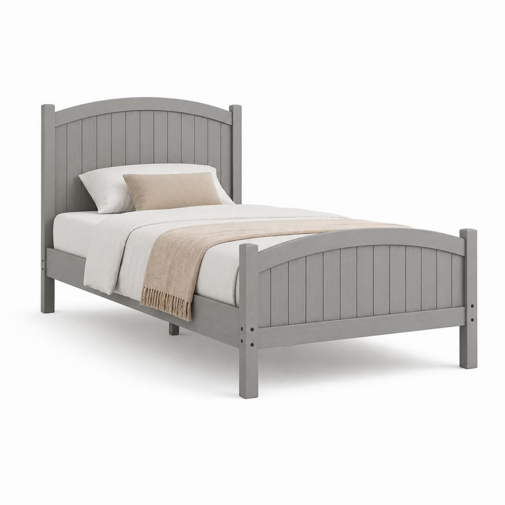 Lit simple en bois gris mat 99 × 199 × 110 cm pour matelas 90 × 190 cm avec tête de lit et pédier