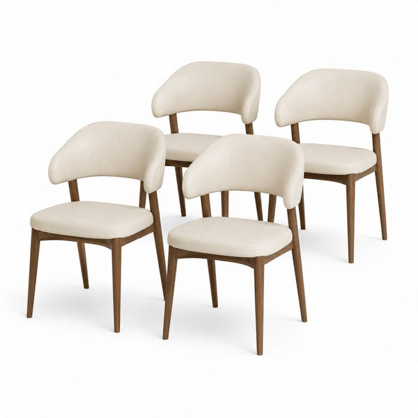 Ensemble de 4 chaises à manger rembourrées crème et brun noyer, en polyester et bois massif, 54 × 58 × 78 cm