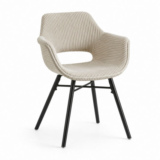 Chaise avec accoudoirs en velours côtelé beige et jambes en acier noir, 60 × 58 × 78 cm