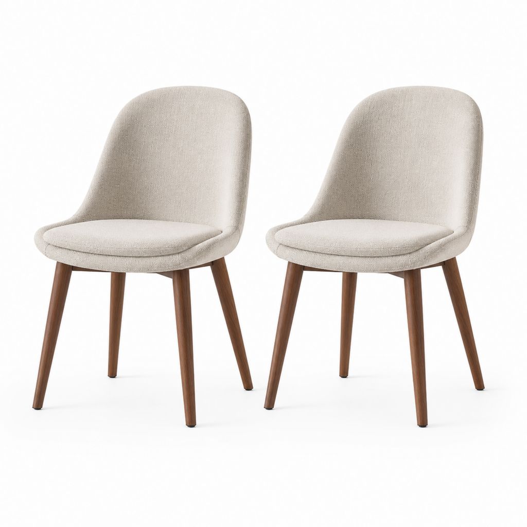 Ensemble de 2 chaises rembourrées en tissu beige avec dossier arrondi et pieds en métal effet noyer, 49 × 56 × 84 cm