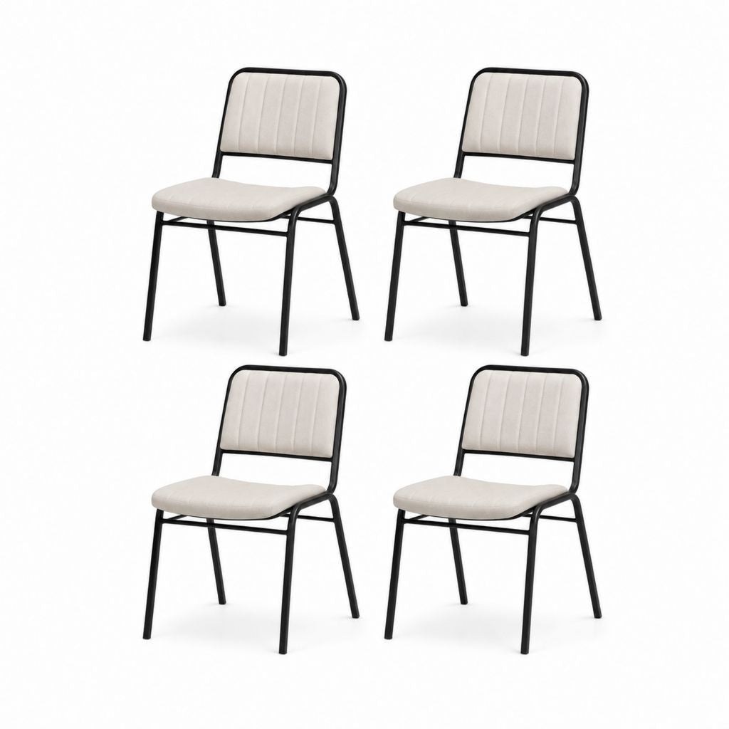 Ensemble de 4 chaises à manger rembourrées en polyester et acier, beige et noir, 46 × 54 × 80 cm