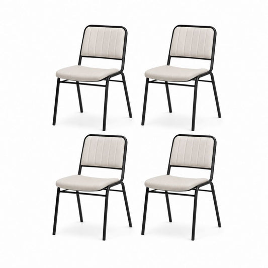 Ensemble de 4 chaises à manger rembourrées en polyester et acier, beige et noir, 46 × 54 × 80 cm